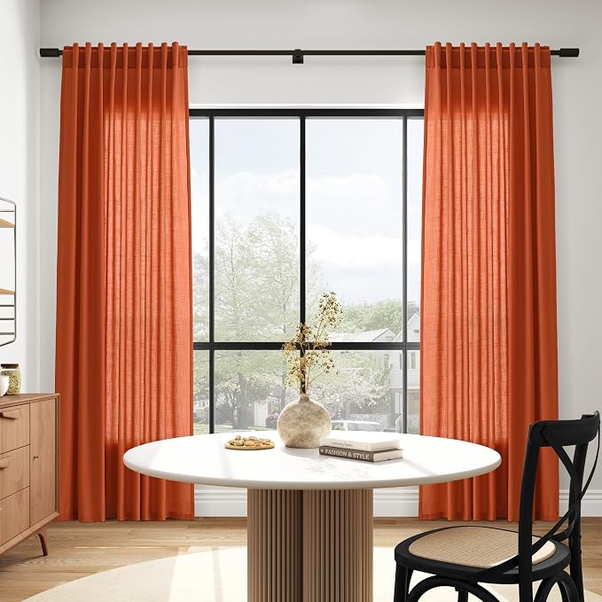 Nanspring Bright Orange Linen Blend Light Filtering Back Tab Curtains 84 Inches - Image 6