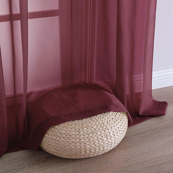 OVZME Burgundy Sheer Curtains 120 Inches Long 2 Panels Set, 59 Inch Extra Wide - Image 6