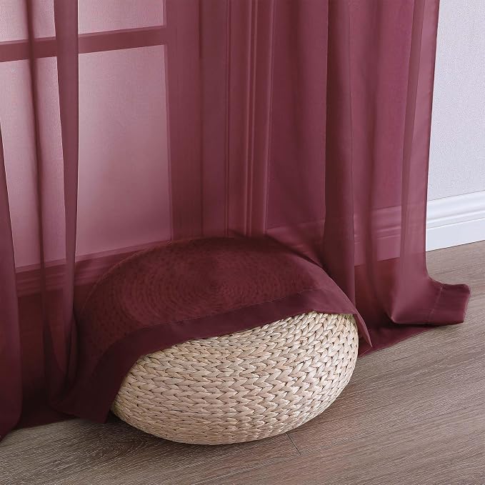 OVZME Burgundy Sheer Curtains 108 Inches Long 2 Panels Set, 59 Inch Extra Wide - Image 6