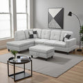 L Shaped Couch Modern Sectional Couch Upholstered Flannel Fabric 3 Pieces Sofas for Living Room with Chaise, Storage Ottoman for Office and Small Apartment, Light Grey