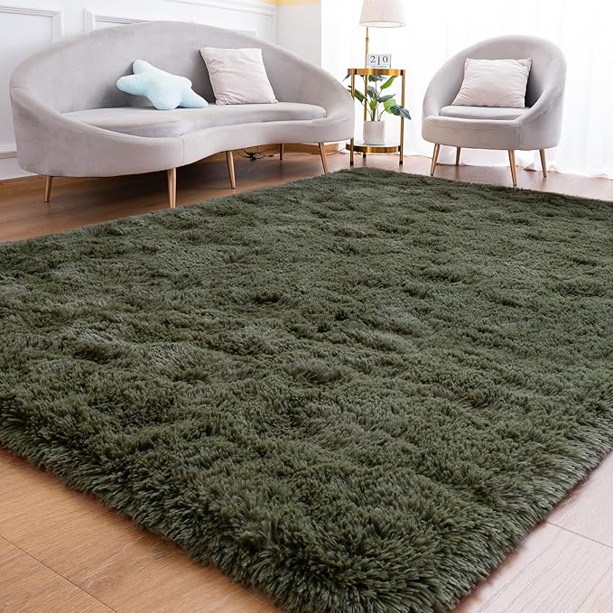 Goideal Fluffy Rug for Bedroom Living Room, 6x9 Olive Green Area Rugs, Faux Fur by Goideal
