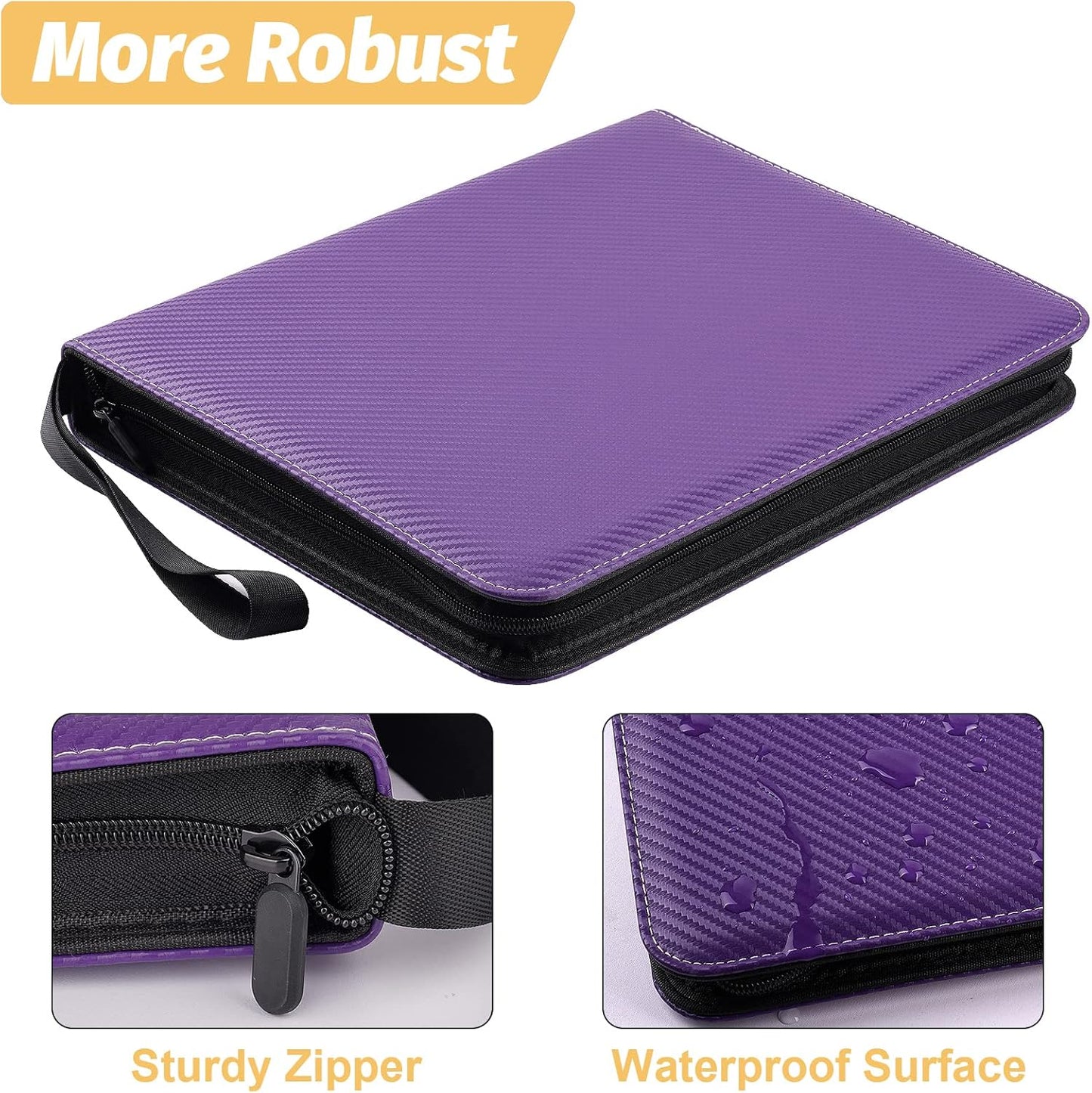 4 Pocket Card Binder, Premium Zip Trading Card Binder, 400 Double Sided Pocket PU Card Collection Binder, Collector Card Album, Card Folder for MTG, TCG, Sports Cards, Game Cards (Purple)