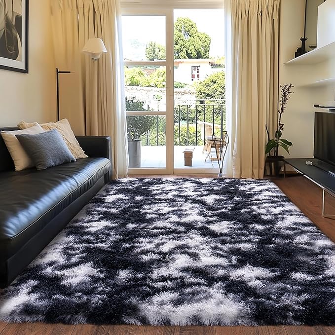 Black and White Rug for Living Room, 9x12 Area Rug for Bedroom, Bedside Indoor by Quntue