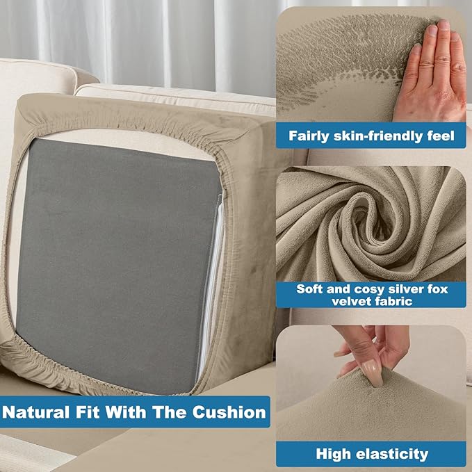 Couch Cover 8-Piece Elastic Velvet Couch Cushion Covers & Chaise Slipcovers - Image 4
