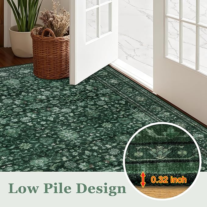 Area Rugs 10x12 Living Room Rug: Washable Rug Soft Vintage Distressed Floral - Image 9