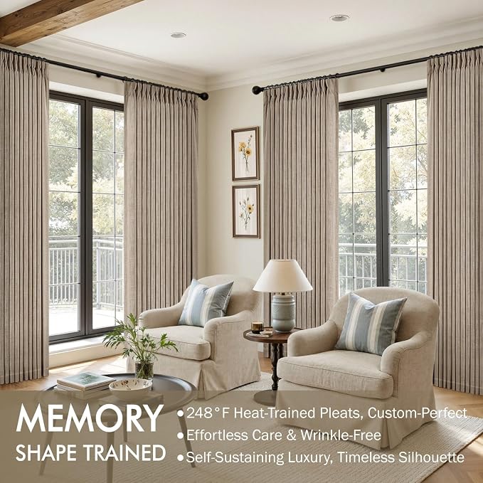 MIULEE Pinch Pleated Thick Linen Curtains 90 Inches Long 2 Panels - Image 2