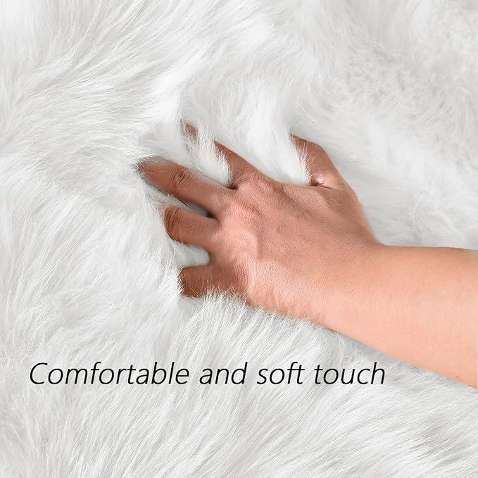 Latepis White Shag Rug 2x5 Runner Faux Sheepskin Fur Rug - Image 4