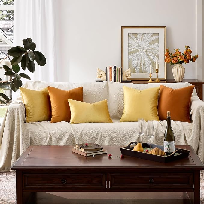 GIGIZAZA Yellow Velvet 20x12 Lumbar Decorative Throw Pillow Covers - Image 4