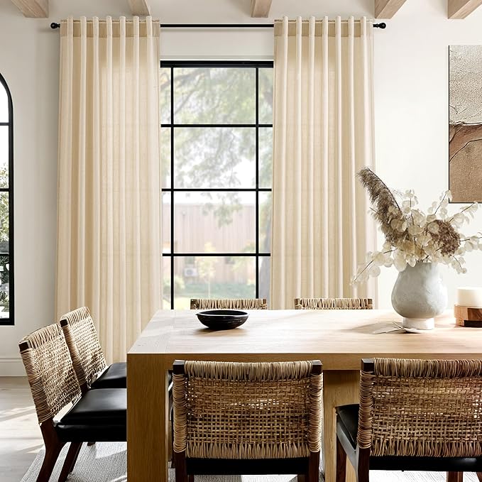Tan Linen Curtains 90 Inch for Living Room Rod Pocket Back Tab Window Drapes - Image 5
