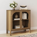 Nathan James Mason Storage Cabinet, Free Standing Accent Sideboard Buffet, Credenza with Glass Doors and Adjustable Shelf in Brushed Light Brown Wood for Dining Room, Entryway and Living Room