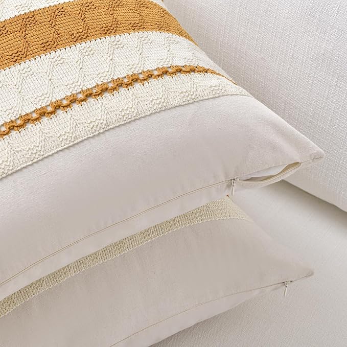 Fancy Homi Set of 1 Mustard Yellow Fall Decorative Throw Pillow Cover 18x18 Inch - Image 3