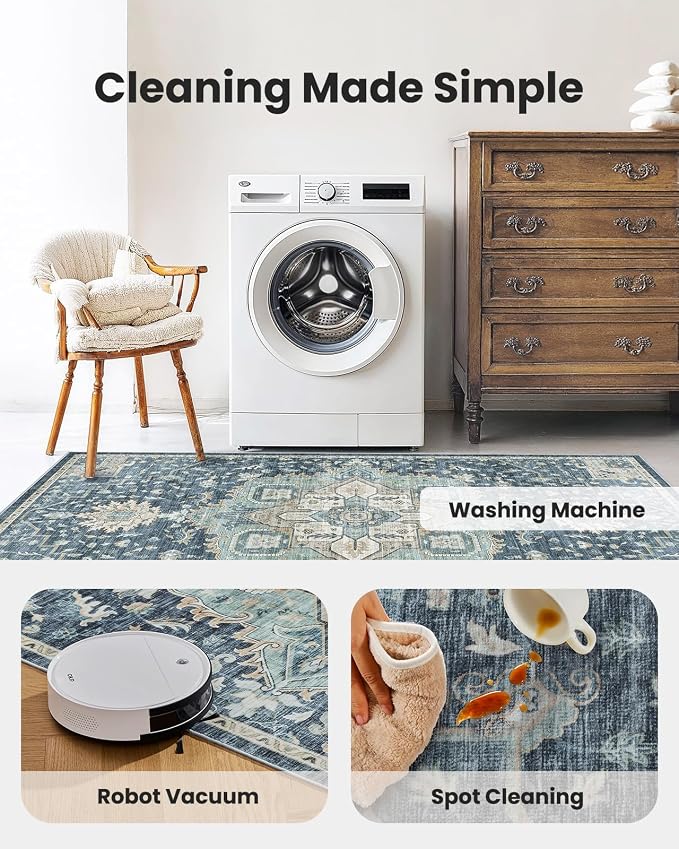 AMADA HOMEFURNISHING 9x12 Washable Area Rug, Low-Profile Large Area Rug - Image 5