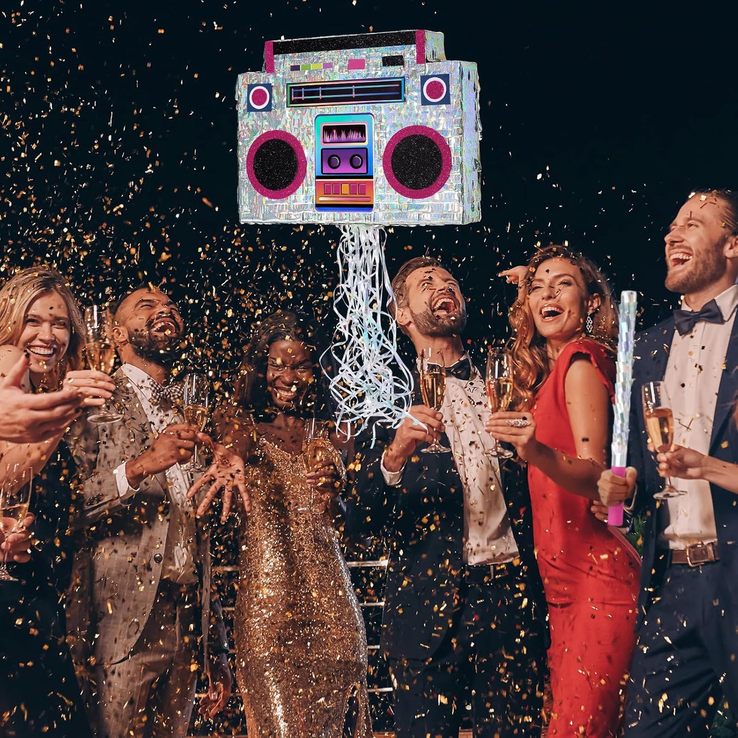 WERNNSAI Music Player Piñata - 80s and 90s Theme Party Decorations Piñata Bundle with Blindfold and Bat Music Piñata for Adults Kids Birthday Hip Hop Theme Party(12.5" x 16.5" x 3")