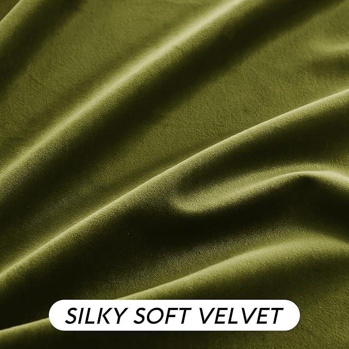 RYB HOME Moss Green Velvet Curtains 96 inches, Luxury and Soft Velvet Fabric - Image 6