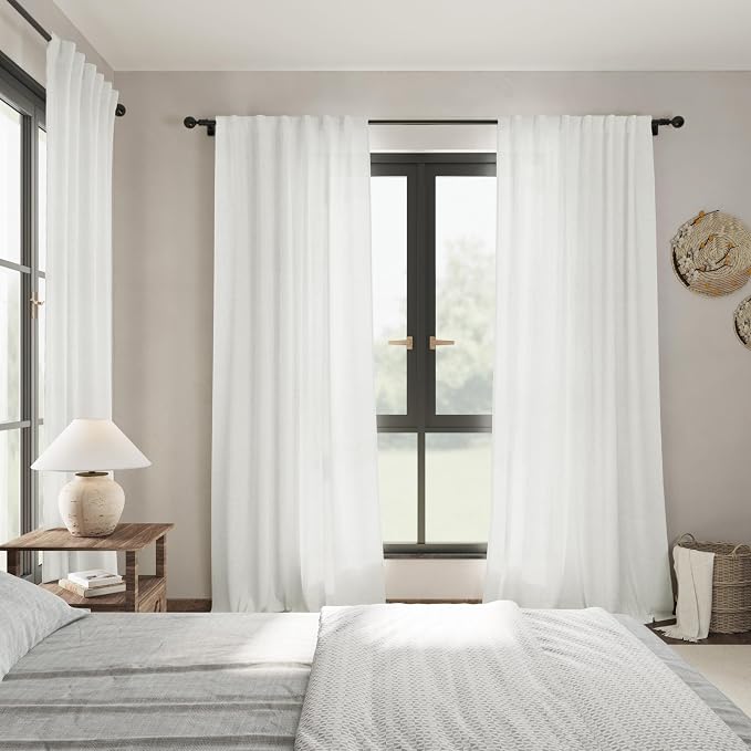 Nanspring Linen Curtains 84 inches Long 2 Panel Set, Off White - Image 7