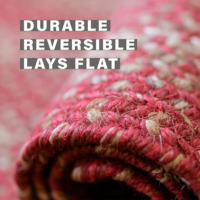 Homespice 20x30” Red Oval Braided Rug. Apple Pie Red Jute Oval Rug. Uses- Entryway, Kitchen Rugs, Bathroom Rugs. Reversible, Rustic, Country, Primitive, Farmhouse Decor Rug