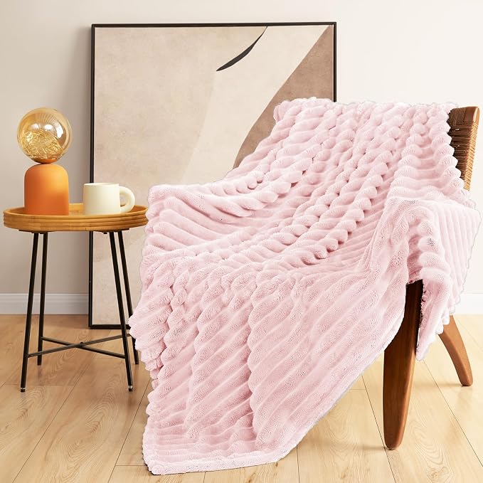 HIMEET Pink Ribbed Throw Blanket - Image 9