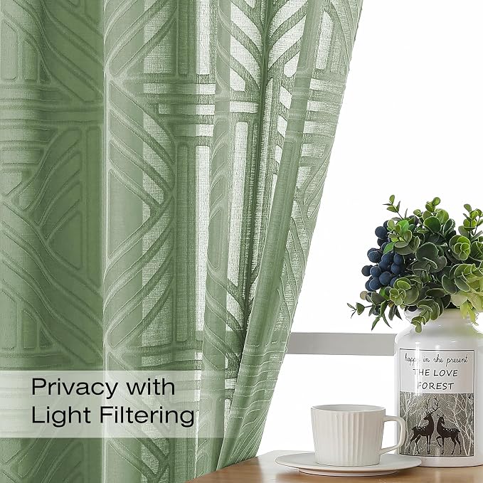 Simplebrand Sage Green Semi Sheer Curtains 63 Inch Length 2 Panels, Light - Image 2