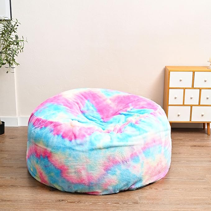 BCU 6FT Bean Bag Chair for Adults and Kids Without Filler Giant Stuffed Animal Storage Cover Soft Faux Fur Floor Chair Cover for Bedroom Living Room, Multicolored