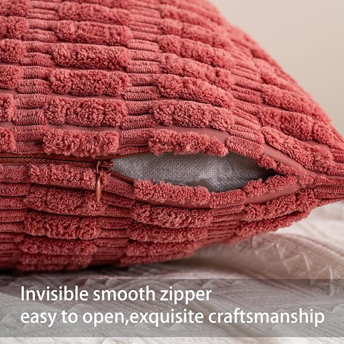 Pack of 2 Corduroy Decorative Throw Pillow Covers 12x20 InchSoft Boho Striped - Image 2