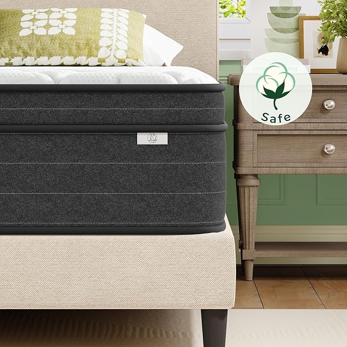 12 Inch Queen Size Mattress in a Box - Memory Foam & Pocket Spring Bed Mattress for Back Pain Relief, Cool Breathable Fiberglass-Free Cover, Medium Firm, CertiPUR-US Certified