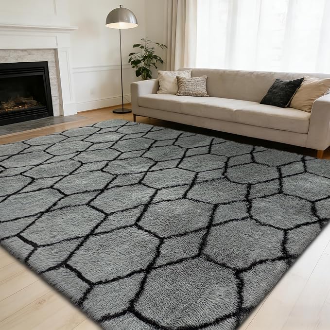 6x9 Fluffy Area Rugs for Living Room, Shag Area Rug for Bedroom, Geometric Soft by yulidayang