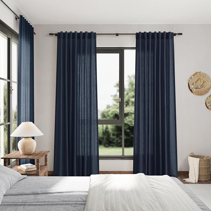 Nanspring Vintage Blue Linen Curtains 108 Inches Long - Image 7