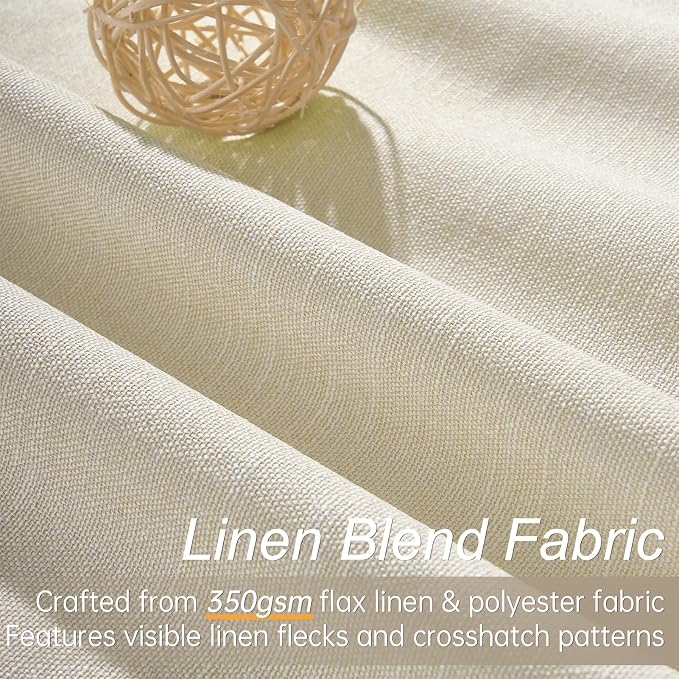 Topfinel 90 Inches Long Full Blackout Cream Linen Curtains - Image 3