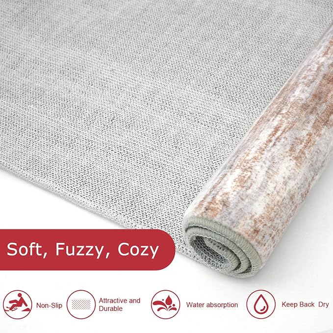 KOZYFLY Abstract Modern 3x5 Ft Area Rug in Grey Brown- Non-Slip and Machine - Image 6