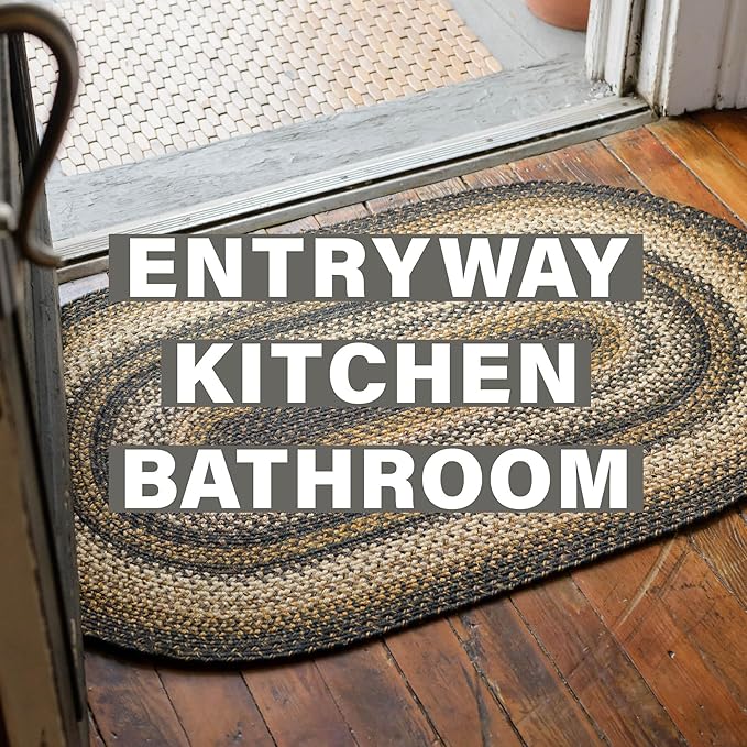 Homespice Kilimanjaro Premium Jute Braided Area Rug, 22" x 72" Rectangular Hall Runner Black, Natural Jute Yarn Rustic, Country, Primitive, Farmhouse Style - 30 Day Risk Free Purchase