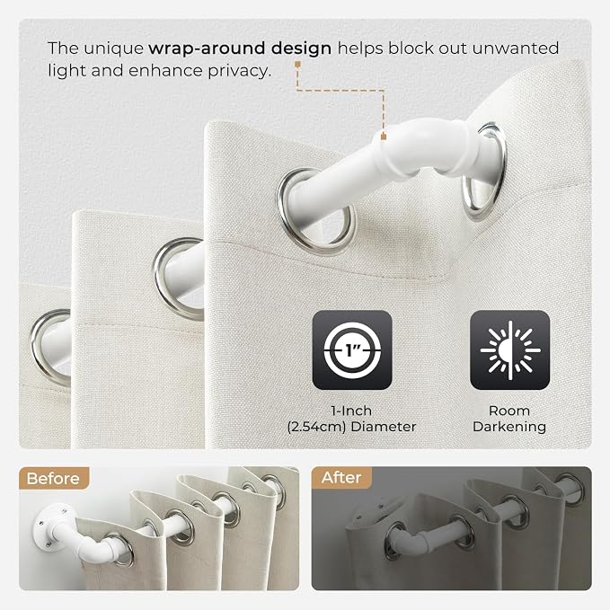 Zeerobee Curtain Rods for Windows 48 to 84, 1 Inch Industrial Wrap Around White - Image 3