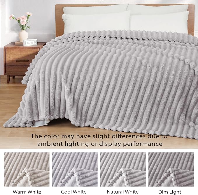 Exclusivo Mezcla King Size Flannel Fleece Blanket, Super Soft Striped Jacquard - Image 3