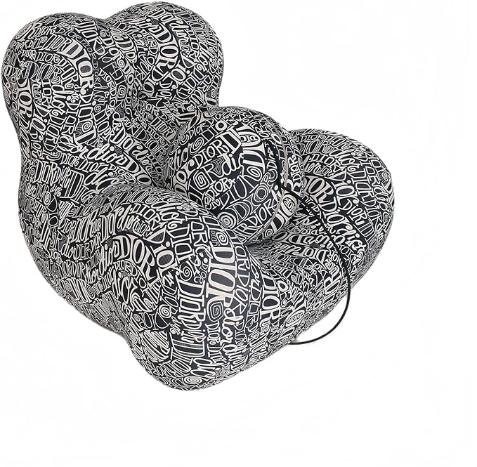 Bean Bag Chair - Memory Foam Bean Bag Chair for Adults, Comfy High-Resilience Single Sofa, Small Space Floor Chair, Chaise Lounge for Living Room, Bedroom (Black White, Ball)