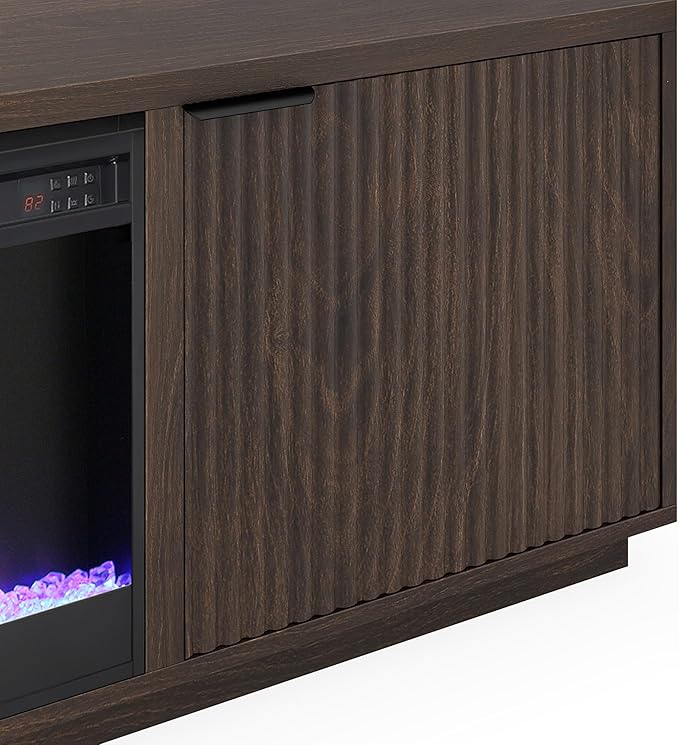 Henn&Hart Rectangular TV Stand with 26" Crystal Fireplace for TV's up to 78" in Alder Brown, for Home, Living Room, Bedroom, Entertainment Room, Office