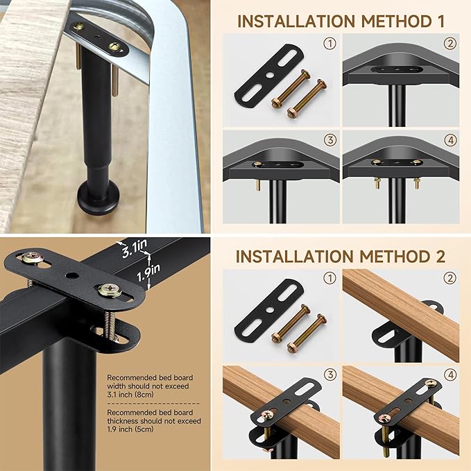 4Pcs Metal Adjustable Height Center Support Leg for Bed Frame, Bed Support Legs for Wood Slats, Under Bed Frame Support Legs Replacement, Bed Reinforcement Kit for Wooden Frame, Height 9.8" to 16.5"