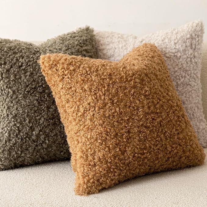 Foindtower Set of 2 Curly Teddy Wool Pillow Covers Decorative Boucle Textured Lumbar Throw Pillow Faux Fur Pillowcases Sheepskin Cushion Case for Sofa Bedroom Car 12"x20" Sage Green