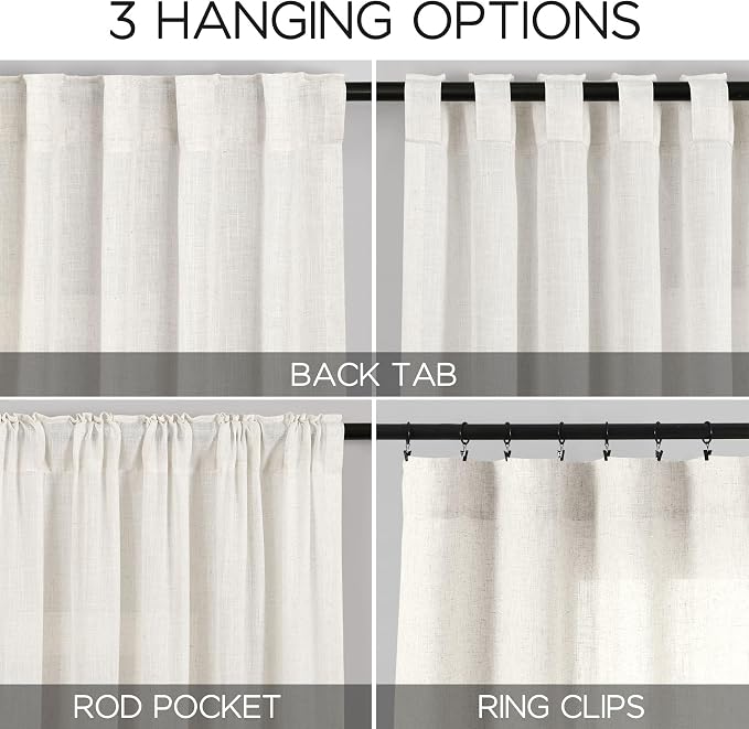 Beige White Linen Curtains 80 Inch Long - Image 2