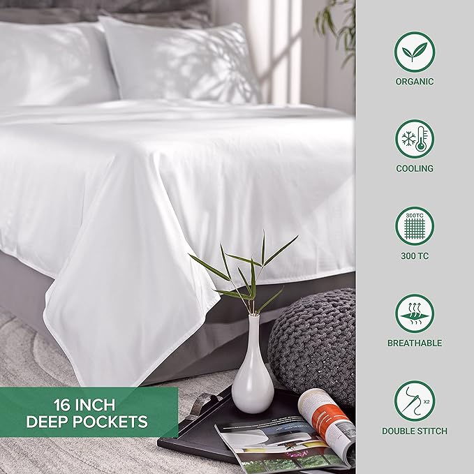 Twin XL Sheets by Pure Bamboo, Genuine 100% Organic Viscose Derived from Bamboo Bed Sheet Set, Luxuriously Soft & Cooling, Double Stitching, Lifetime Quality Promise (Twin XL, White)