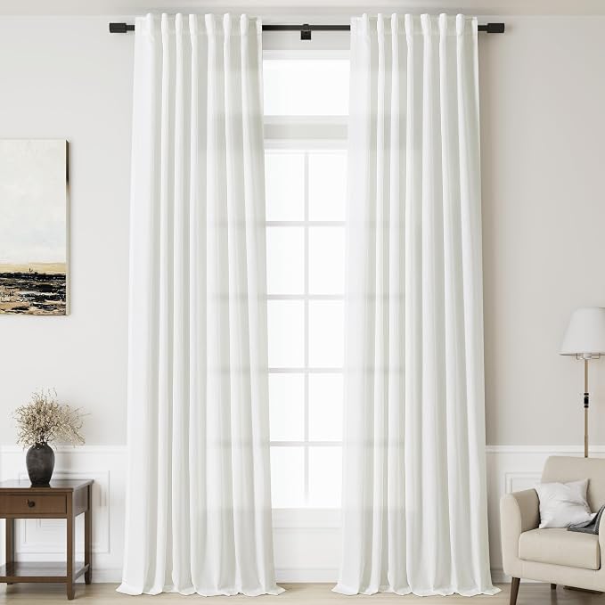 Linen Off White Curtains 145 inch Extra Long by Nanspring