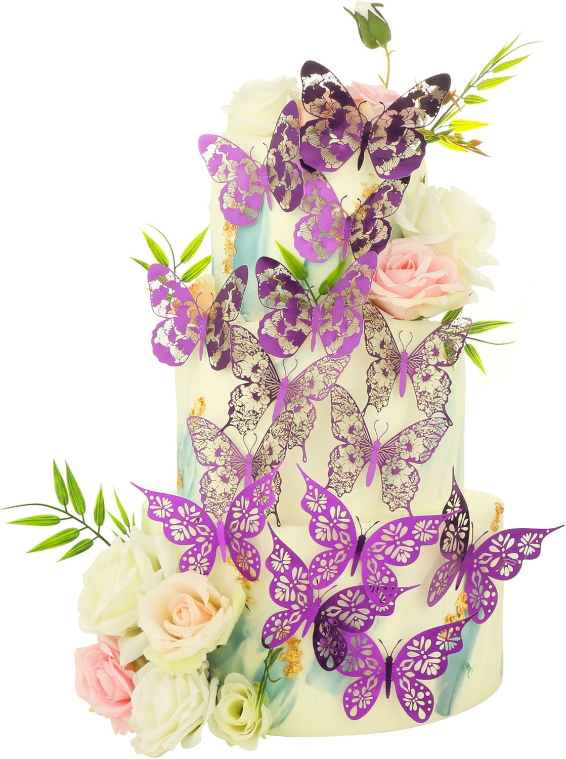 Gyufise Metallic Purple Butterfly Cupcake Toppers Hollow Art 3D Butterfly Cupcake Decorations Baby Shower Wedding Anniversary Kids Birthday Party Cake Wall Decorations Supplies 36Pcs