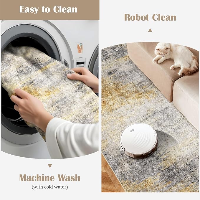 4x12 Washable Kitchen Runner Rug: Modern Abstract Wide Runners - Image 3