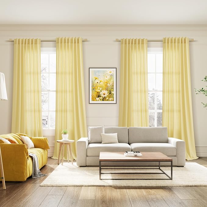 Yellow Linen Curtains 102 Inches Long - Image 7