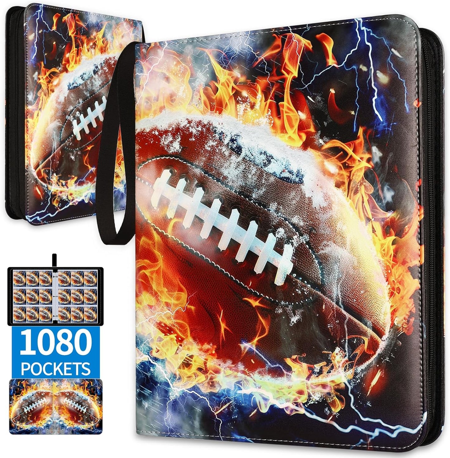 1080 Pockets Football Card Binder 9 Pocket, Trading Card Binder with 60 Page Removable Sleeves, Zipper Card Book Album Holder[PROTECTIVE][PLEASANT TOUCH SURFACE]