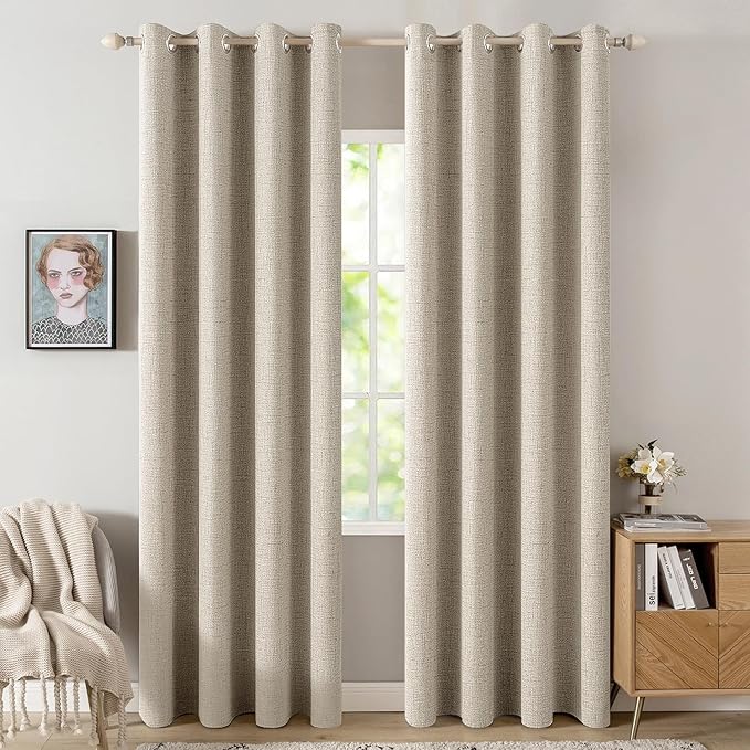 MIULEE Linen Curtains for Bedroom 100% Blackout Thermal Insulated Stone Grommet by MIULEE