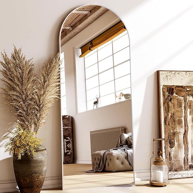 56"x21" Floor Full Length Mirror Standing Full Body Rounded Corner Rectangle Mirrors with Stand Hanging Wall Mounted Leaning Bedroom Living Room Bedroom Cloakroom