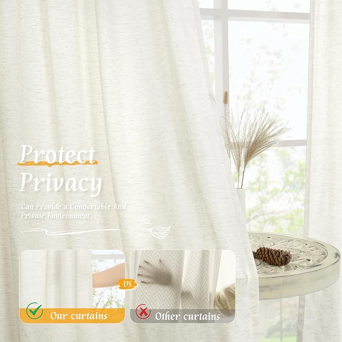 LAMIT Natural Linen Blended Curtains 63 Inch - Image 5