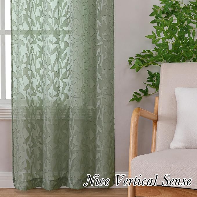 Lecloud Leia Sage Green Sheer Curtains 90 Inches Long 2 Panels, Airy Voile - Image 9