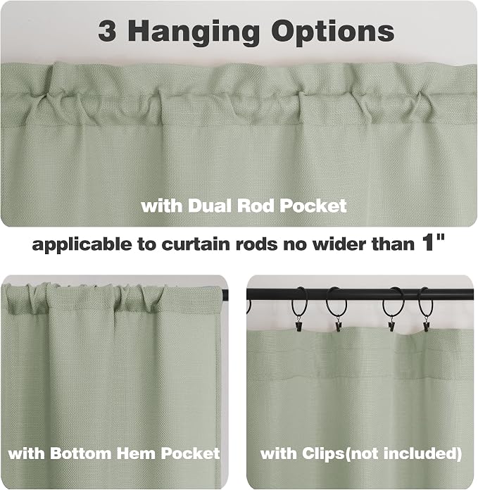 Chyhomenyc Light Green Valance for Windows, Light Filtering Faux Linen Textured - Image 4