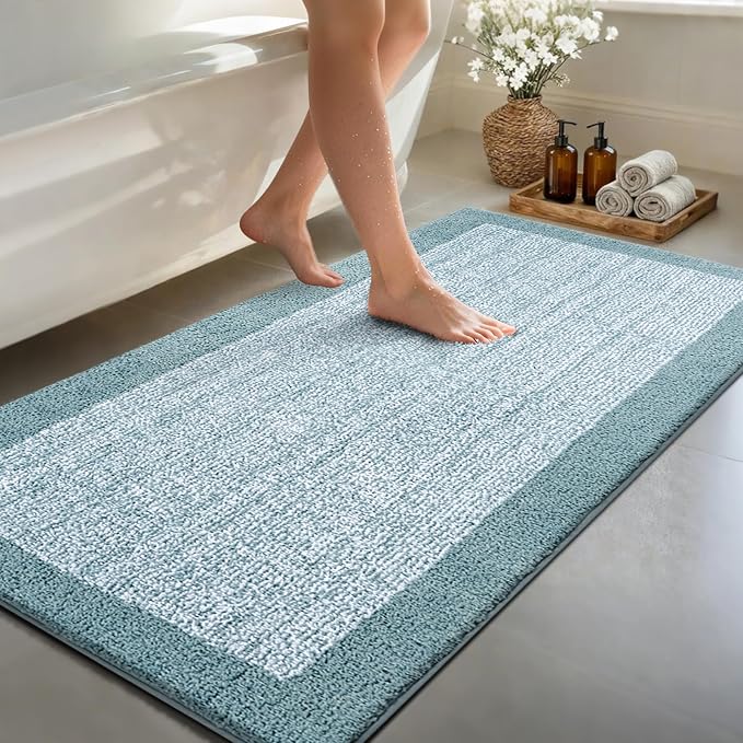 48x24 Long Bathroom Rugs Washable Non Slip, Dusty Blue Bath Mat by Unknown