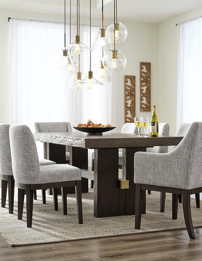 Signature Design by Ashley Burkhaus Traditional Dining Upholstered Arm Chair, 2 Count, Gray & Dark Brown